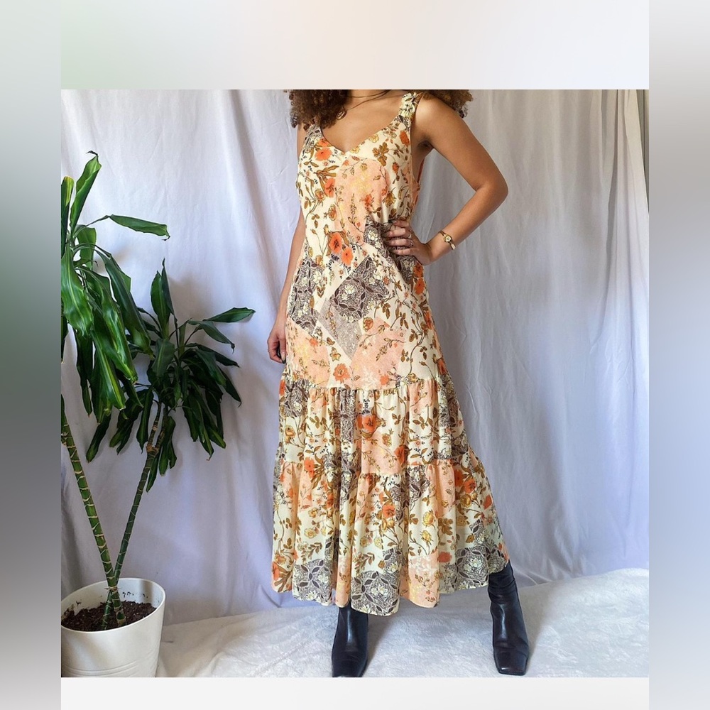 American Vintage Floral Maxi Dress in Orange and Cream